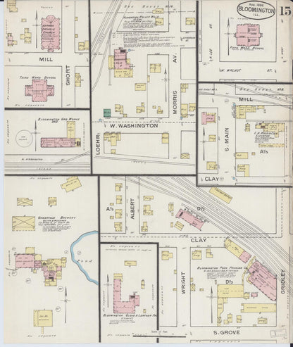Sanborn Fire Insurance Map from Bloomington, McLean County, Illinois (1886), Sheet #0015 - Complete Map Set gallery image, historic Sanborn map, vintage wall art, Illinois Illinois