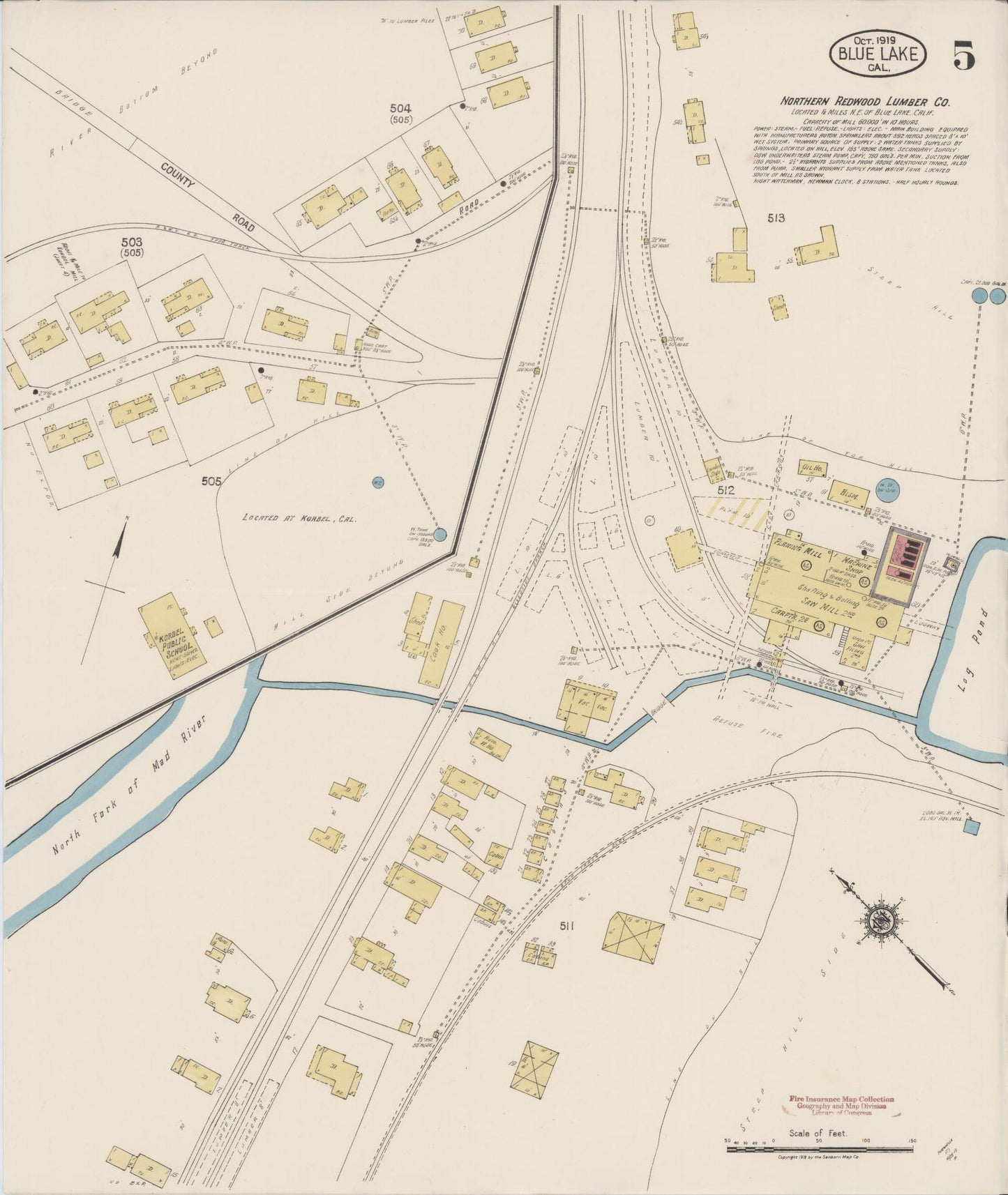 Sanborn Fire Insurance Map from Blue Lake, Humboldt County, California (1919), Sheet #0005 - Historic Sanborn Fire Insurance Map Print, vintage old map wall art, antique decor, genealogy gift, California California map