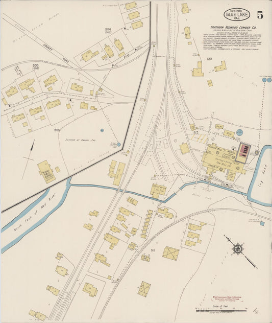Sanborn Fire Insurance Map from Blue Lake, Humboldt County, California (1919), Sheet #0005 - Historic Sanborn Fire Insurance Map Print, vintage old map wall art, antique decor, genealogy gift, California California map