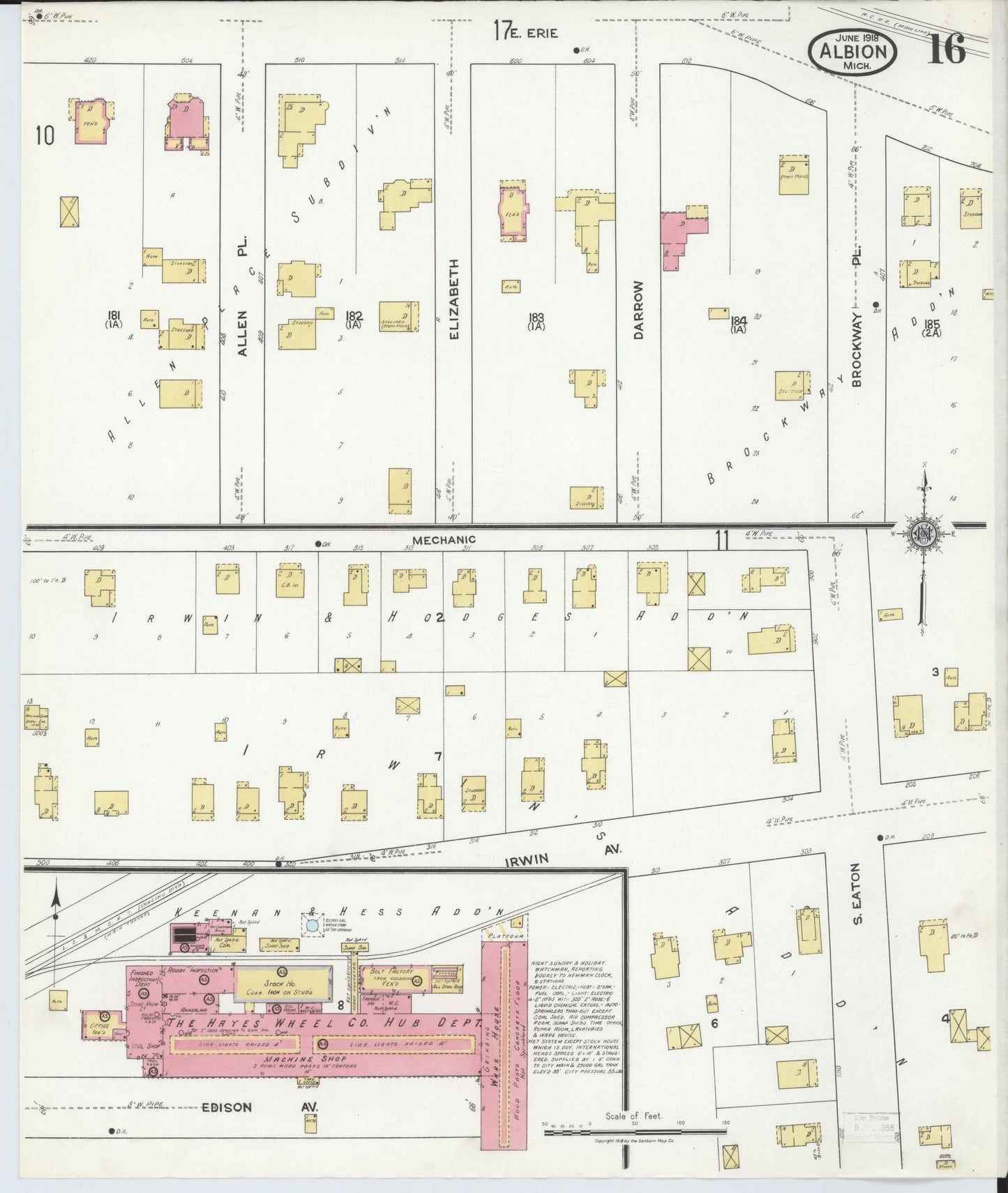 Sanborn Fire Insurance Map from Albion, Calhoun County, Michigan (1918), Sheet #0016 - Complete Map Set gallery image, historic Sanborn map, vintage wall art, Michigan Michigan