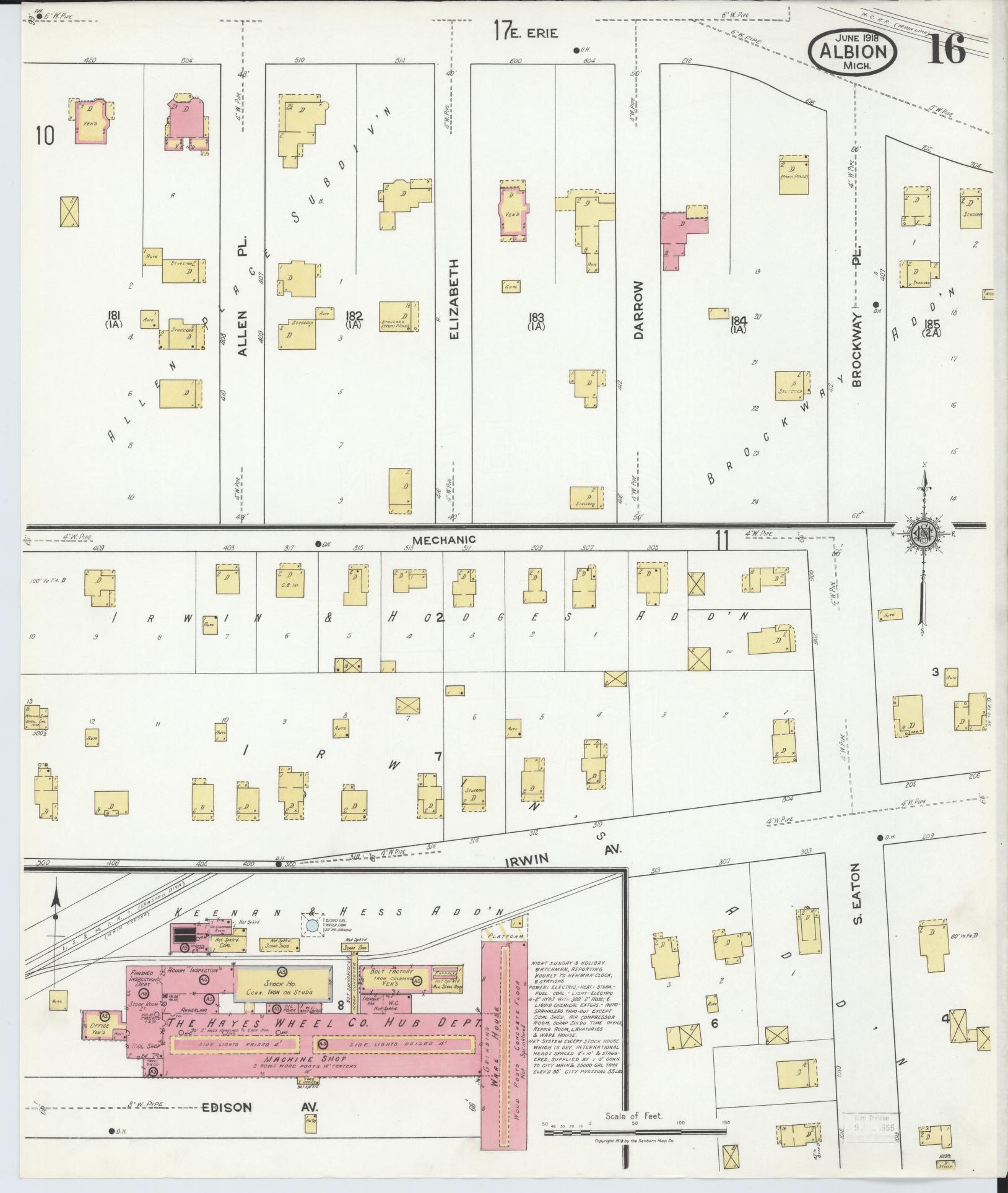 Sanborn Fire Insurance Map from Albion, Calhoun County, Michigan (1918), Sheet #0016 - Complete Map Set gallery image, historic Sanborn map, vintage wall art, Michigan Michigan
