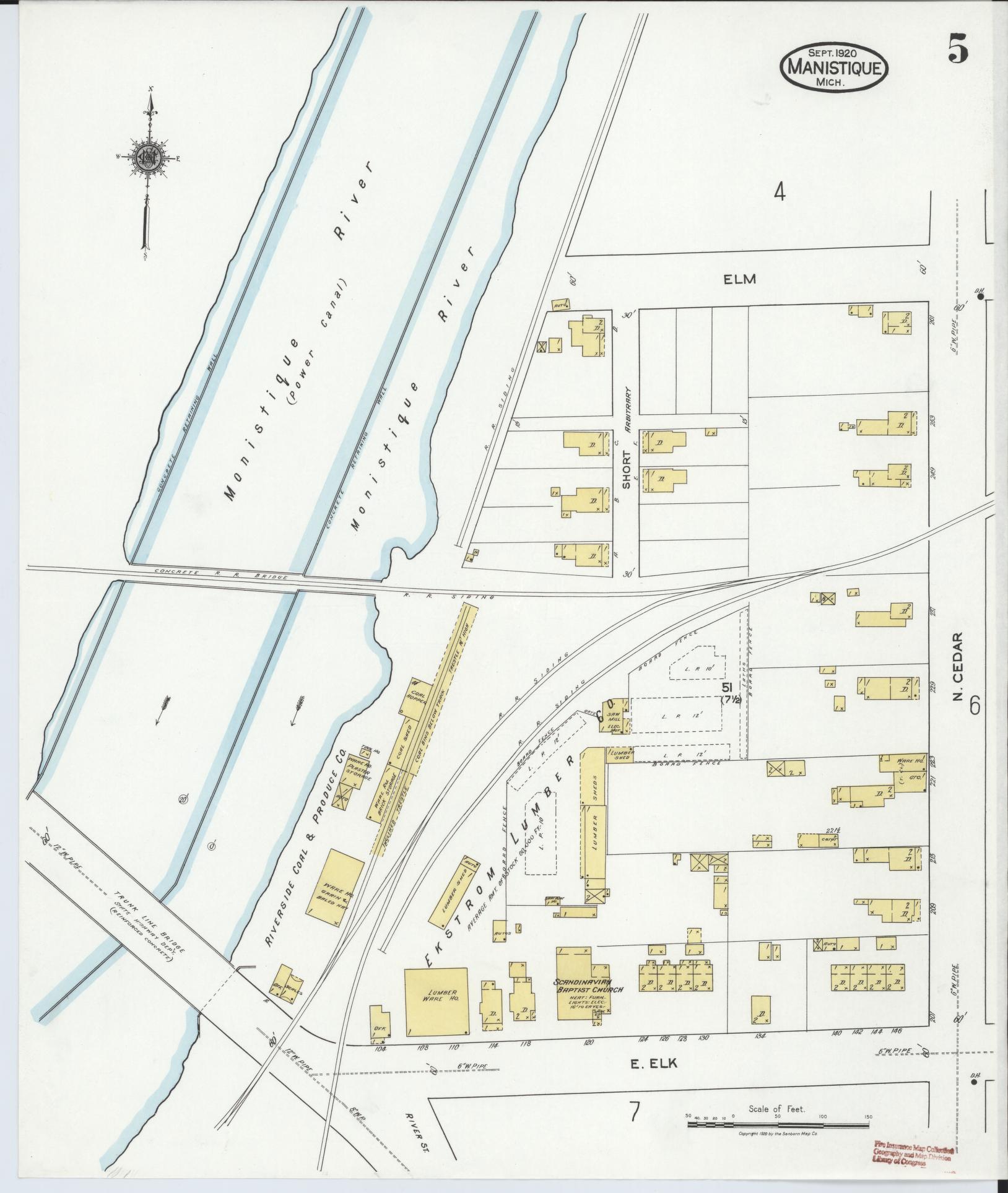 Sanborn Fire Insurance Map from Manistique, Schoolcraft County, Michigan (1920), Sheet #0005 - Complete Map Set gallery image, historic Sanborn map, vintage wall art, Michigan Michigan