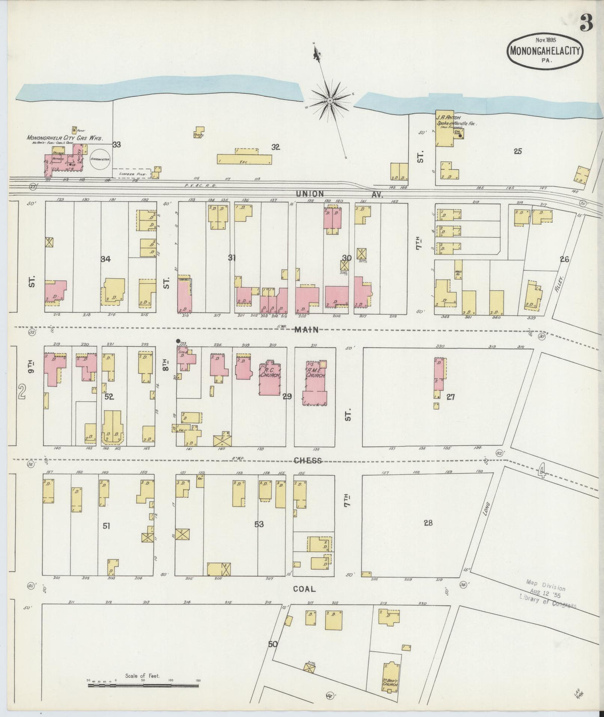 Sanborn Fire Insurance Map from Monongahela City, Washington County, Pennsylvania (1895), Sheet #0003 - Complete Map Set gallery image, historic Sanborn map, vintage wall art, Pennsylvania Pennsylvania