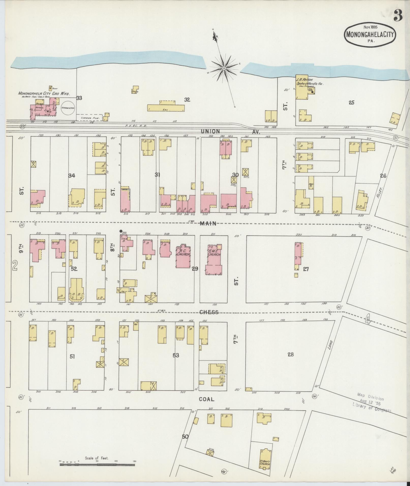 Sanborn Fire Insurance Map from Monongahela City, Washington County, Pennsylvania (1895), Sheet #0003 - Complete Map Set gallery image, historic Sanborn map, vintage wall art, Pennsylvania Pennsylvania