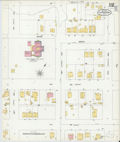 Sanborn Fire Insurance Map from Tuscaloosa, Tuscaloosa County, Alabama (1905), Sheet #0012 - Complete Map Set gallery image, historic Sanborn map, vintage wall art, Alabama Alabama