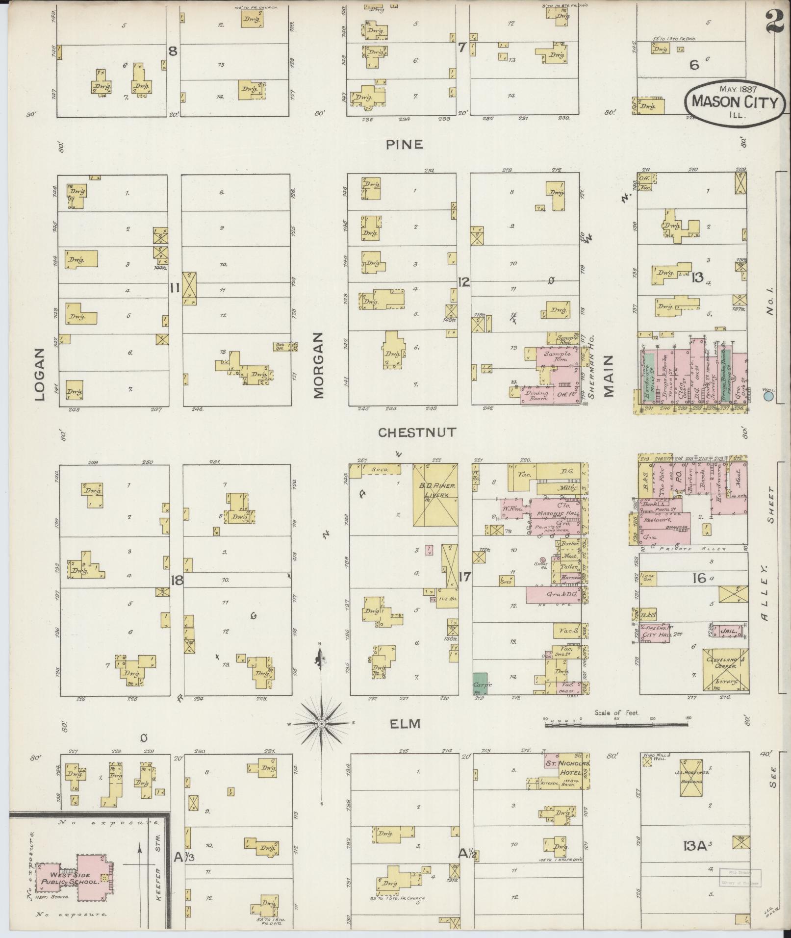 Sanborn Fire Insurance Map from Mason City, Mason County, Illinois (1887), Sheet #0002 - Historic Sanborn Fire Insurance Map Print, vintage old map wall art, antique decor, genealogy gift, Illinois Illinois map