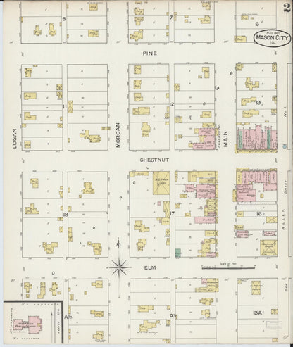 Sanborn Fire Insurance Map from Mason City, Mason County, Illinois (1887), Sheet #0002 - Historic Sanborn Fire Insurance Map Print, vintage old map wall art, antique decor, genealogy gift, Illinois Illinois map