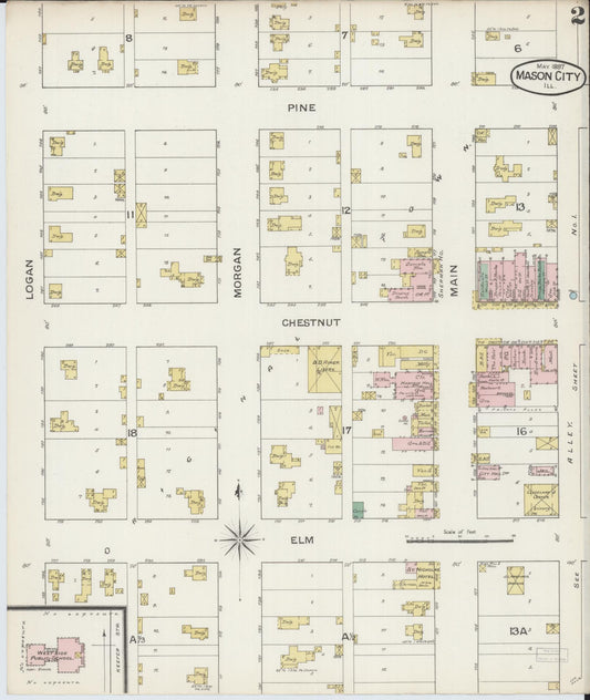 Sanborn Fire Insurance Map from Mason City, Mason County, Illinois (1887), Sheet #0002 - Historic Sanborn Fire Insurance Map Print, vintage old map wall art, antique decor, genealogy gift, Illinois Illinois map