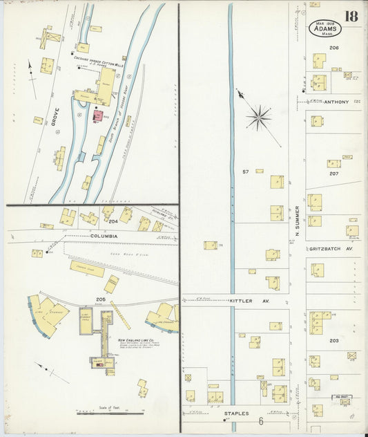 Sanborn Fire Insurance Map from Adams, Berkshire County, Massachusetts (1908), Sheet #0018 - Historic Sanborn Fire Insurance Map Print, vintage old map wall art, antique decor, genealogy gift, Massachusetts Massachusetts map