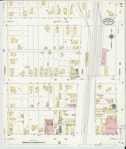 Sanborn Fire Insurance Map from Antigo, Langlade County, Wisconsin (1909), Sheet #0007 - Complete Map Set gallery image, historic Sanborn map, vintage wall art, Wisconsin Wisconsin