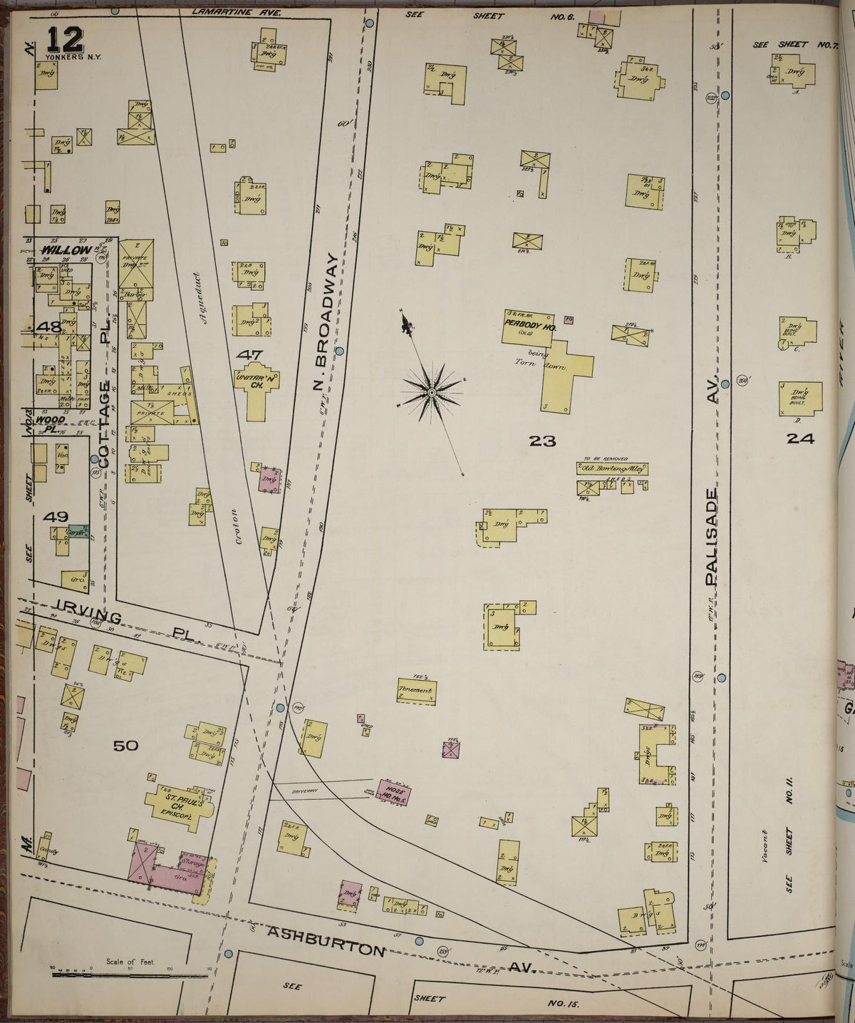 Sanborn Fire Insurance Map from Yonkers, Westchester County, New York (1886), Sheet #0012 - Historic Sanborn Fire Insurance Map Print, vintage old map wall art, antique decor, genealogy gift, New York New York map