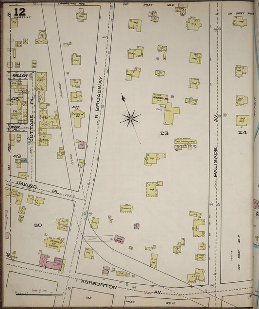 Sanborn Fire Insurance Map from Yonkers, Westchester County, New York (1886), Sheet #0012 - Historic Sanborn Fire Insurance Map Print, vintage old map wall art, antique decor, genealogy gift, New York New York map