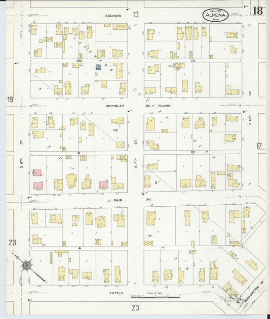 Sanborn Fire Insurance Map from Alpena, Alpena County, Michigan (1910), Sheet #0018 - Historic Sanborn Fire Insurance Map Print, vintage old map wall art, antique decor, genealogy gift, Michigan Michigan map