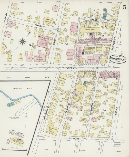 Sanborn Fire Insurance Map from Newburyport, Essex County, Massachusetts (1888), Sheet #0005 - Historic Sanborn Fire Insurance Map Print, vintage old map wall art, antique decor, genealogy gift, Massachusetts Massachusetts map