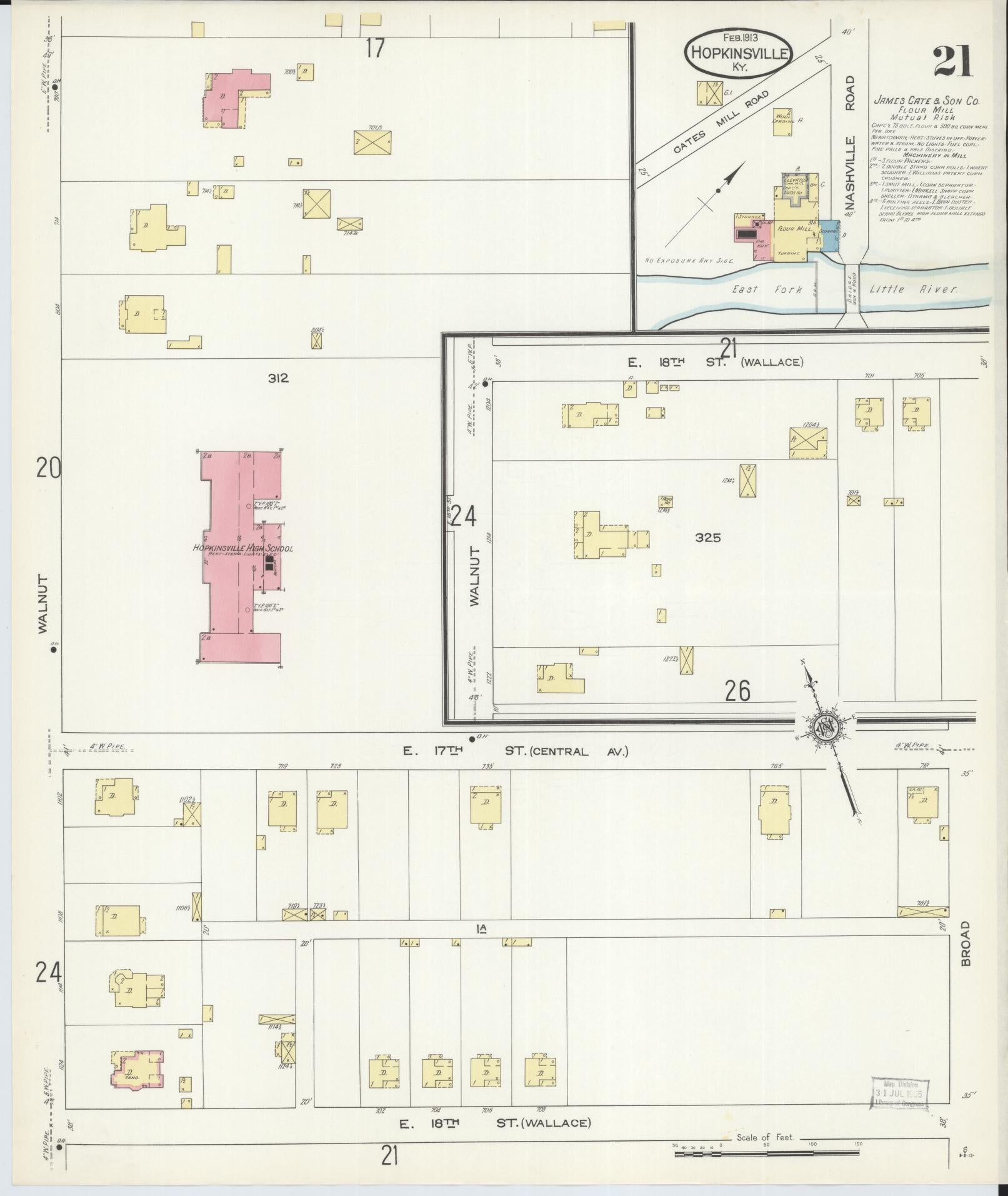 Sanborn Fire Insurance Map from Hopkinsville, Christian County, Kentucky (1913), Sheet #0021 - Historic Sanborn Fire Insurance Map Print, vintage old map wall art, antique decor, genealogy gift, Kentucky Kentucky map
