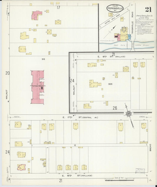 Sanborn Fire Insurance Map from Hopkinsville, Christian County, Kentucky (1913), Sheet #0021 - Historic Sanborn Fire Insurance Map Print, vintage old map wall art, antique decor, genealogy gift, Kentucky Kentucky map