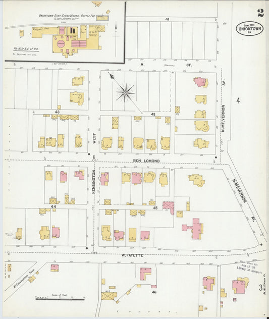 Sanborn Fire Insurance Map from Uniontown, Fayette County, Pennsylvania (1901), Sheet #0002 - Historic Sanborn Fire Insurance Map Print, vintage old map wall art, antique decor, genealogy gift, Pennsylvania Pennsylvania map