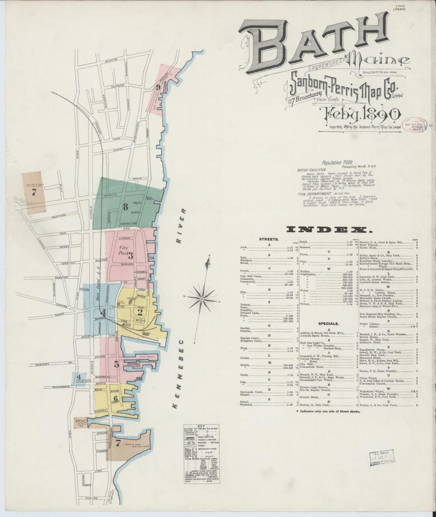 Sanborn Fire Insurance Map from Bath, Sagadahoc County, Maine. (1890) – Historic Sanborn Fire Insurance Map Print