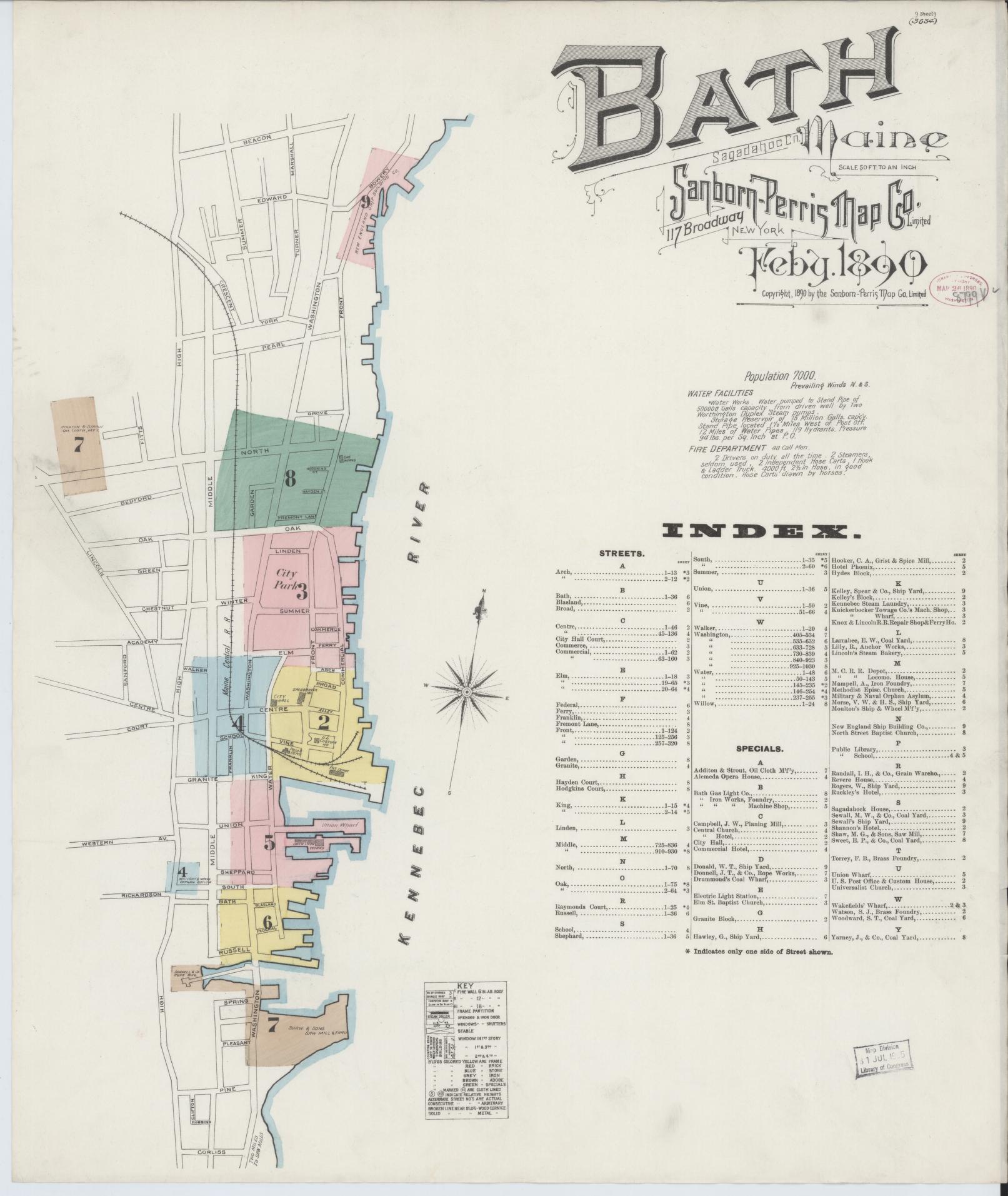 Sanborn Fire Insurance Map from Bath, Sagadahoc County, Maine. (1890) – Historic Sanborn Fire Insurance Map Print