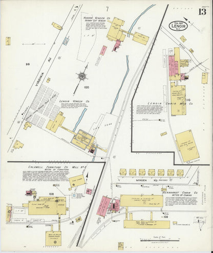 Sanborn Fire Insurance Map from Lenoir, Caldwell County, North Carolina (1921), Sheet #0013 - Historic Sanborn Fire Insurance Map Print, vintage old map wall art, antique decor, genealogy gift, North Carolina North Carolina map