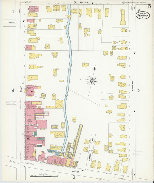Sanborn Fire Insurance Map from Penn Yan, Yates County, New York (1909), Sheet #0005 - Historic Sanborn Fire Insurance Map Print, vintage old map wall art, antique decor, genealogy gift, New York New York map