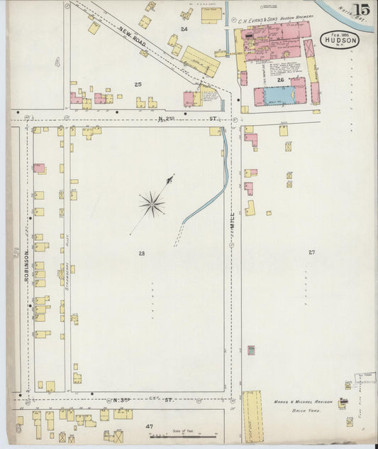 Sanborn Fire Insurance Map from Hudson, Columbia County, New York (1895), Sheet #0015 - Historic Sanborn Fire Insurance Map Print, vintage old map wall art, antique decor, genealogy gift, New York New York map
