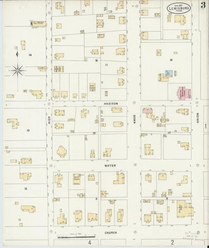 Sanborn Fire Insurance Map from Lewisburg, Marshall County, Tennessee (1897), Sheet #0003 - Complete Map Set gallery image, historic Sanborn map, vintage wall art, Tennessee Tennessee