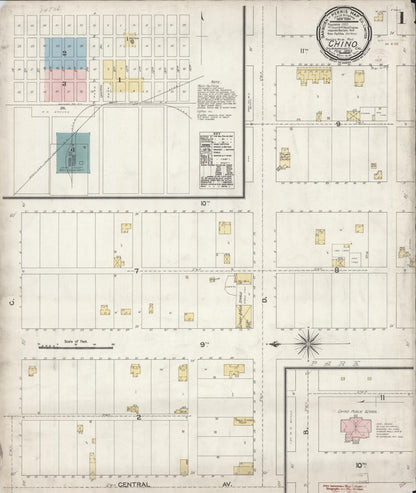 Sanborn Fire Insurance Map from Chino, San Bernardino County, California (1895), Sheet #0001 - Historic Sanborn Fire Insurance Map Print, vintage old map wall art, antique decor, genealogy gift, California California map
