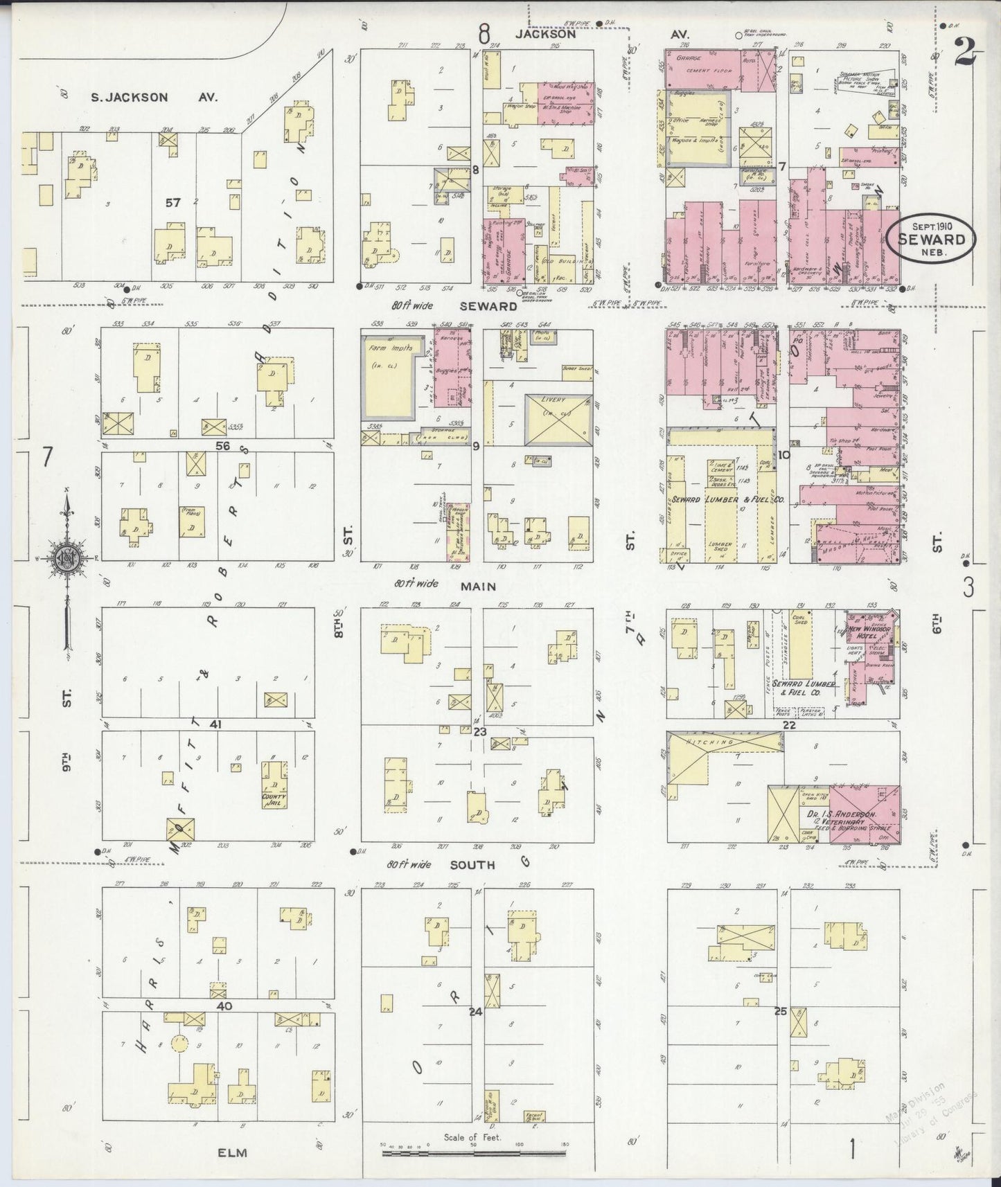 Sanborn Fire Insurance Map from Seward, Seward County, Nebraska (1910), Sheet #0002 - Complete Map Set gallery image, historic Sanborn map, vintage wall art, Nebraska Nebraska
