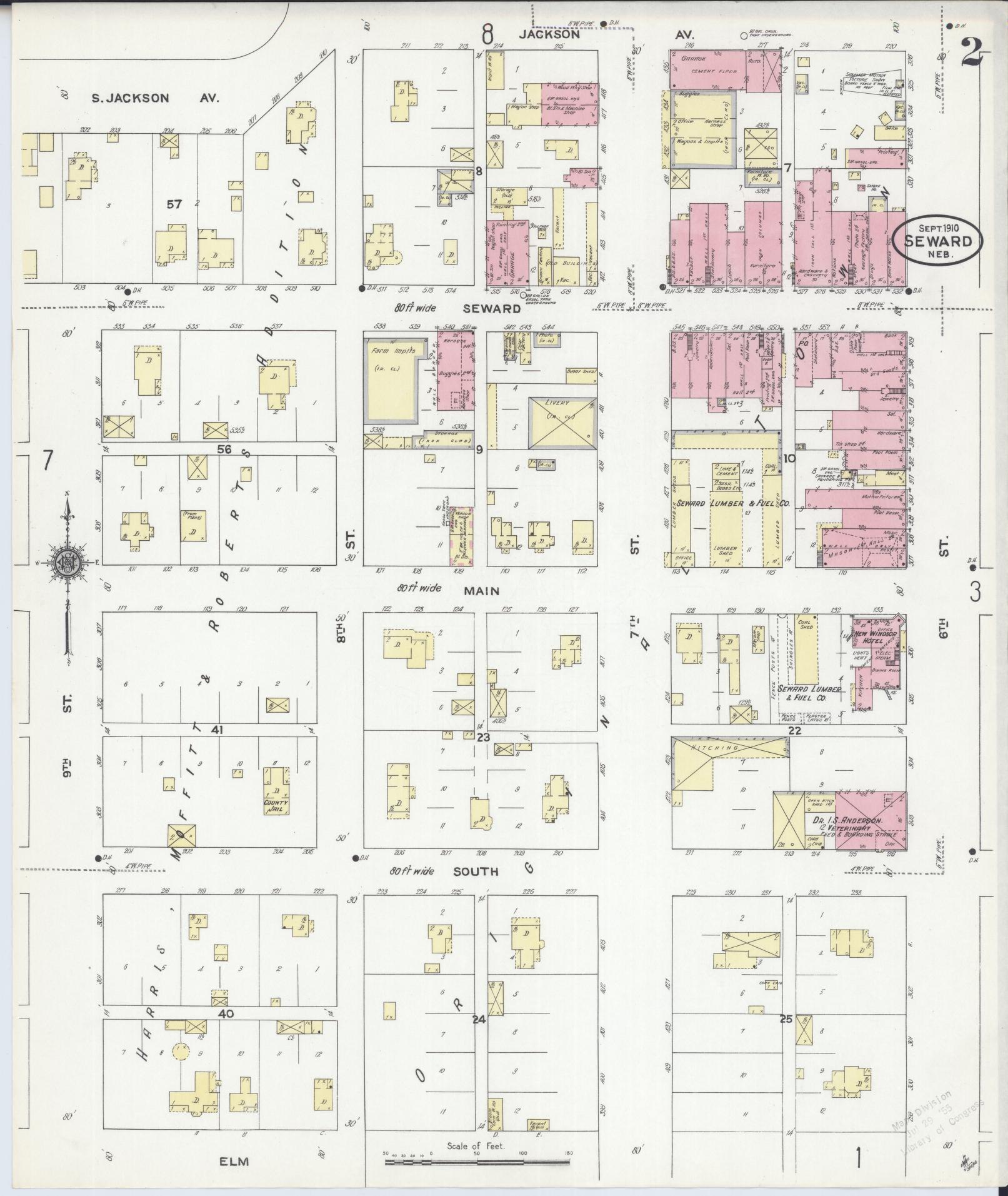 Sanborn Fire Insurance Map from Seward, Seward County, Nebraska (1910), Sheet #0002 - Complete Map Set gallery image, historic Sanborn map, vintage wall art, Nebraska Nebraska