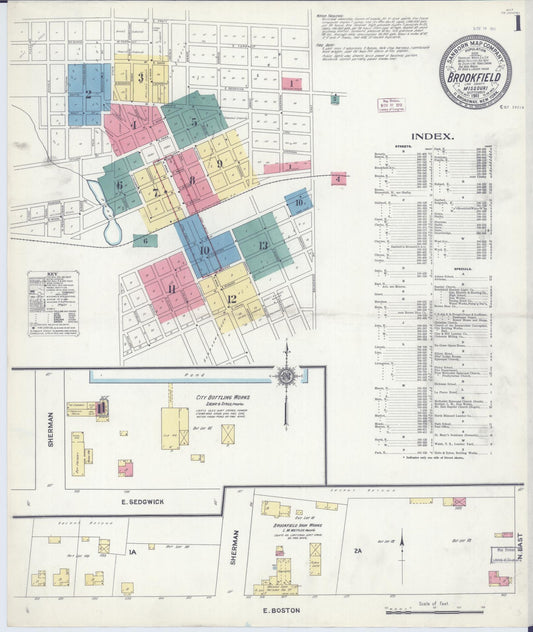 Sanborn Fire Insurance Map from Brookfield, Linn County, Missouri (1911), Sheet #0001 - Historic Sanborn Fire Insurance Map Print, vintage old map wall art, antique decor, genealogy gift, Missouri Missouri map