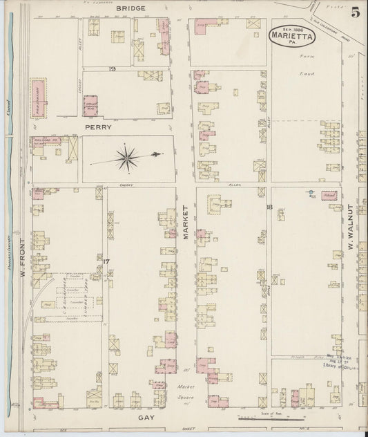 Sanborn Fire Insurance Map from Marietta, Lancaster County, Pennsylvania (1886), Sheet #0005 - Historic Sanborn Fire Insurance Map Print, vintage old map wall art, antique decor, genealogy gift, Pennsylvania Pennsylvania map