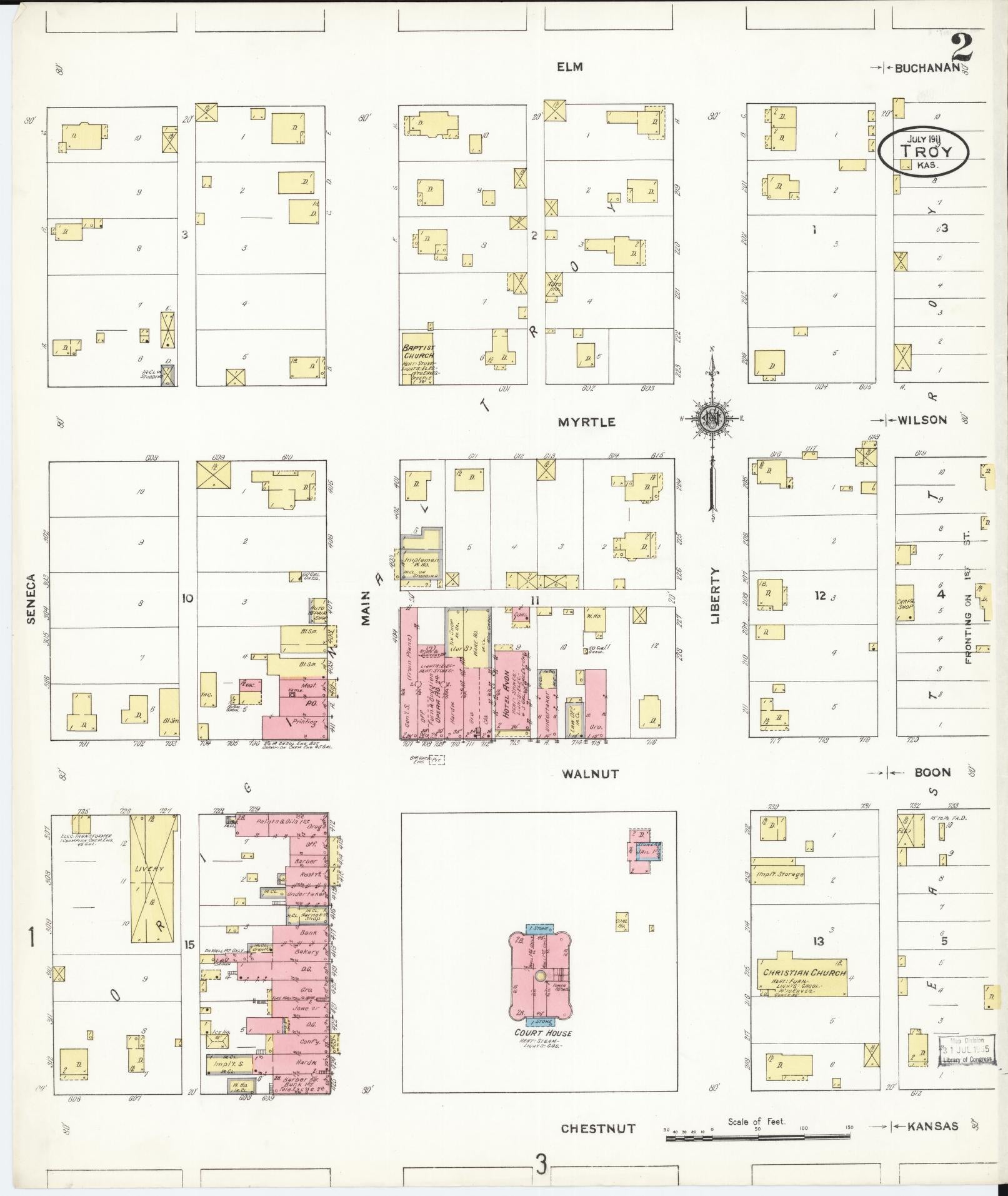 Sanborn Fire Insurance Map from Troy, Doniphan County, Kansas (1911), Sheet #0002 - Complete Map Set gallery image, historic Sanborn map, vintage wall art, Kansas Kansas