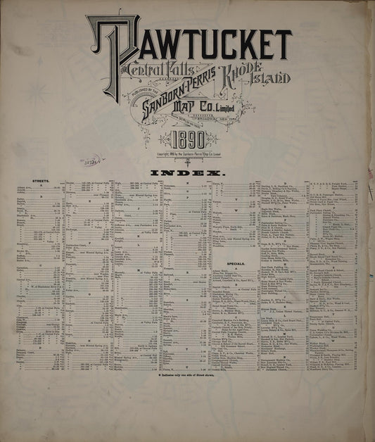 Sanborn Fire Insurance Map from Pawtucket, Providence County, Rhode Island (1890), Sheet #0001 - Historic Sanborn Fire Insurance Map Print, vintage old map wall art, antique decor, genealogy gift, Rhode Island Rhode Island map