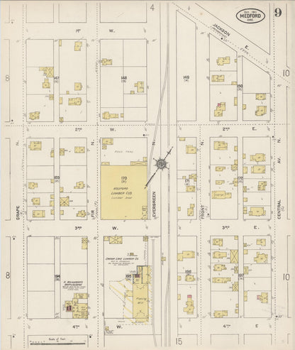Sanborn Fire Insurance Map from Medford, Jackson County, Oregon (1911), Sheet #0009 - Complete Map Set gallery image, historic Sanborn map, vintage wall art, Oregon Oregon