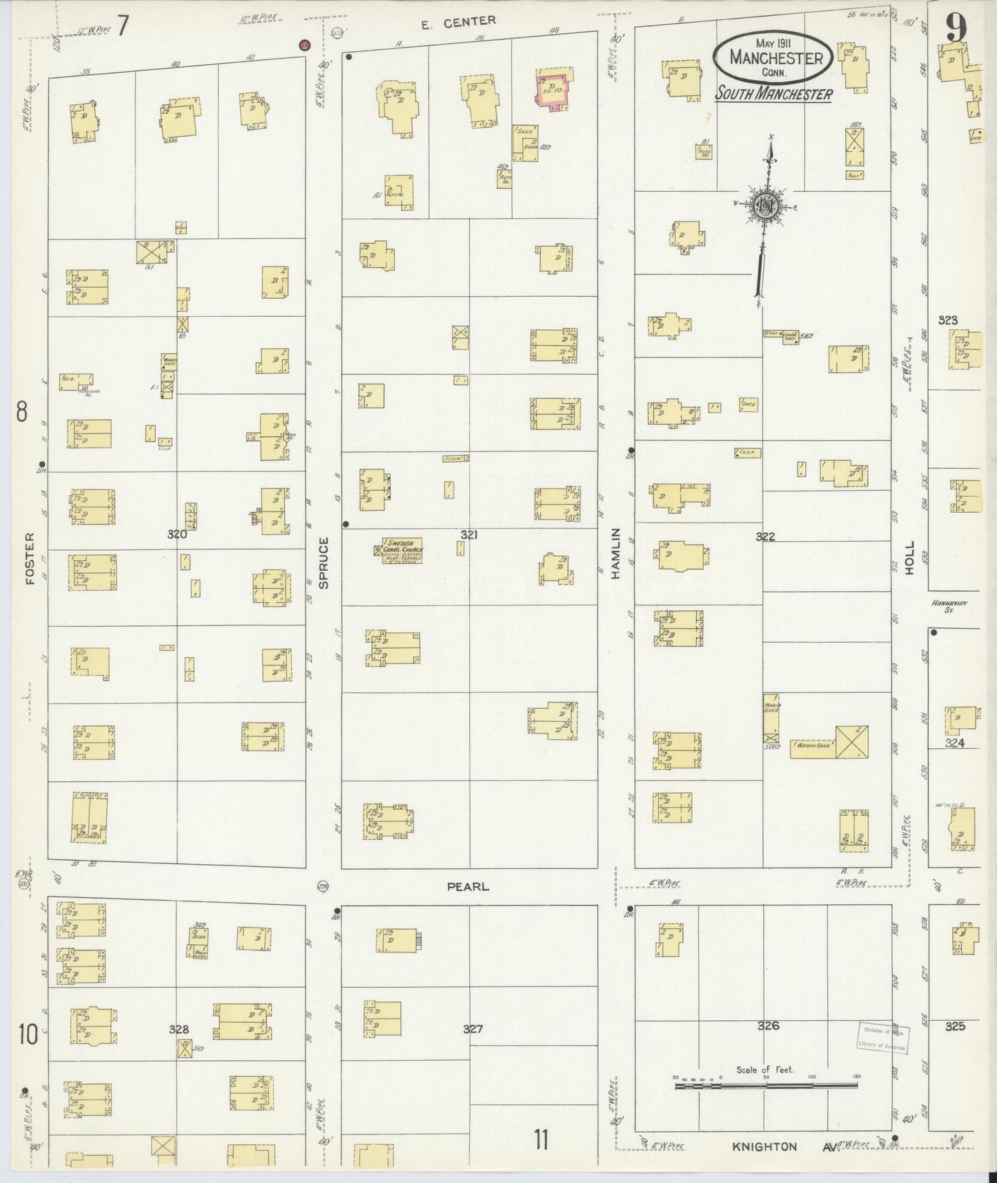 Sanborn Fire Insurance Map from Manchester, Hartford County, Connecticut (1911), Sheet #0009 - Complete Map Set gallery image, historic Sanborn map, vintage wall art, Connecticut Connecticut