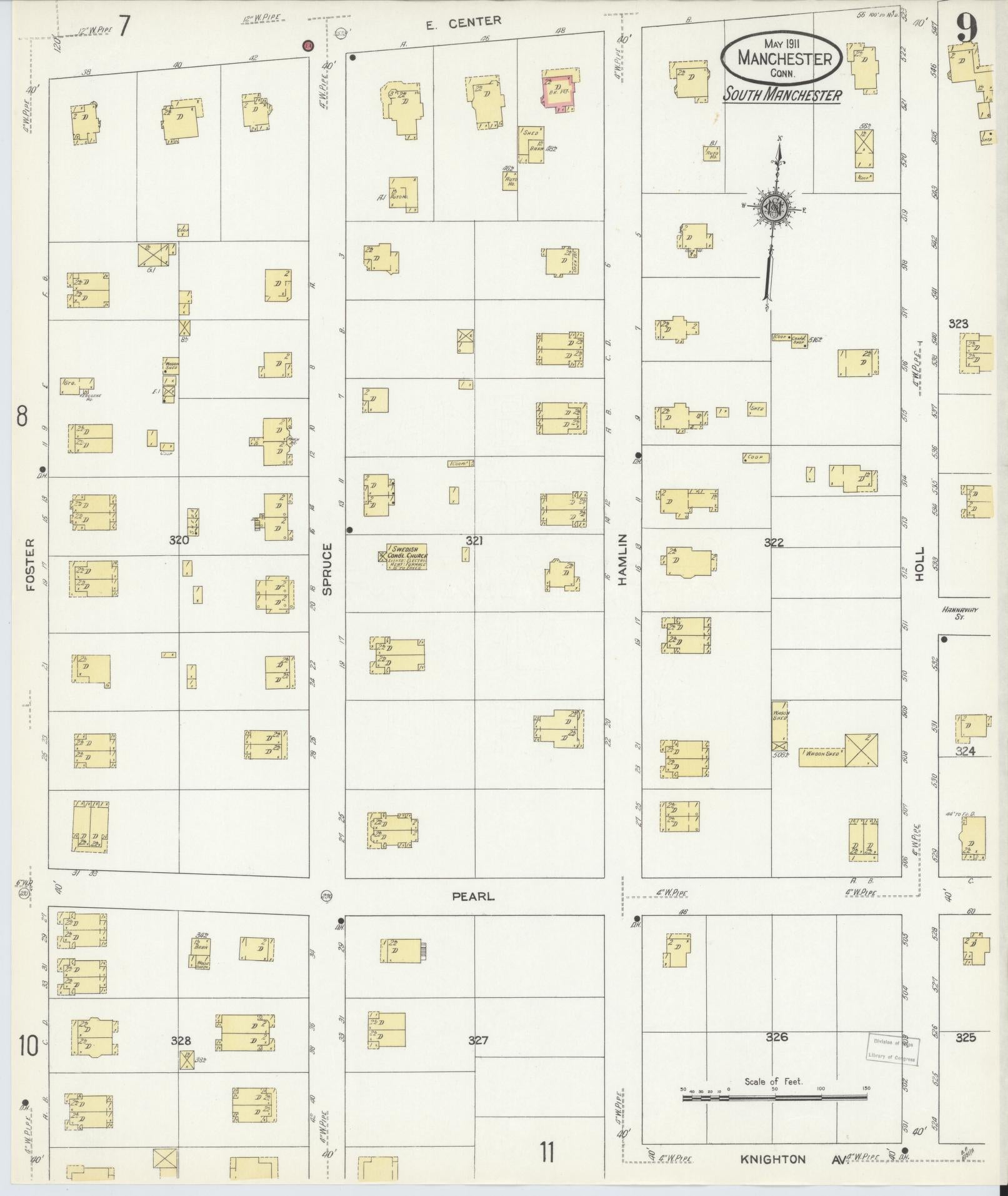 Sanborn Fire Insurance Map from Manchester, Hartford County, Connecticut (1911), Sheet #0009 - Complete Map Set gallery image, historic Sanborn map, vintage wall art, Connecticut Connecticut