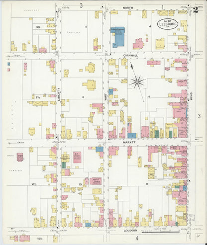 Sanborn Fire Insurance Map from Leesburg, Loudoun County, Virginia (1907), Sheet #0002 - Historic Sanborn Fire Insurance Map Print, vintage old map wall art, antique decor, genealogy gift, Virginia Virginia map
