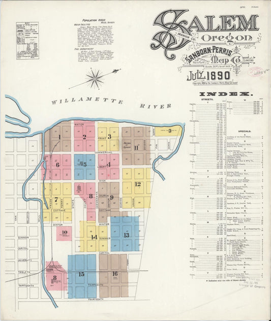 Sanborn Fire Insurance Map from Salem, Marion County, Oregon. (1890) – Historic Sanborn Fire Insurance Map Print