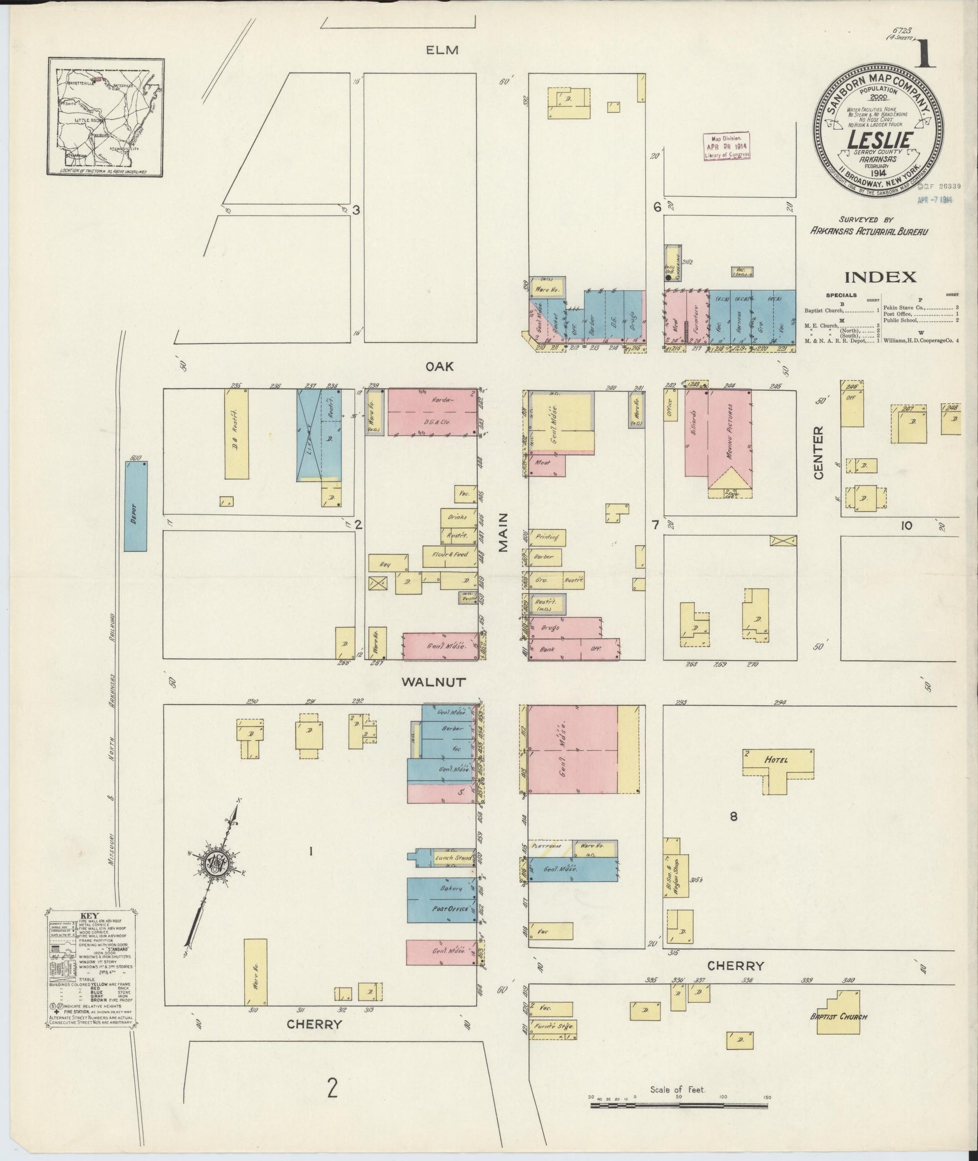 Sanborn Fire Insurance Map from Leslie, Searcy County, Arkansas (1914), Sheet #0001 - Complete Map Set gallery image, historic Sanborn map, vintage wall art, Arkansas Arkansas