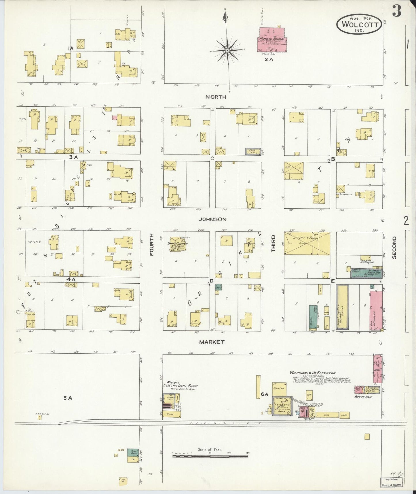 Sanborn Fire Insurance Map from Wolcott, White County, Indiana (1909), Sheet #0003 - Complete Map Set gallery image, historic Sanborn map, vintage wall art, Indiana Indiana