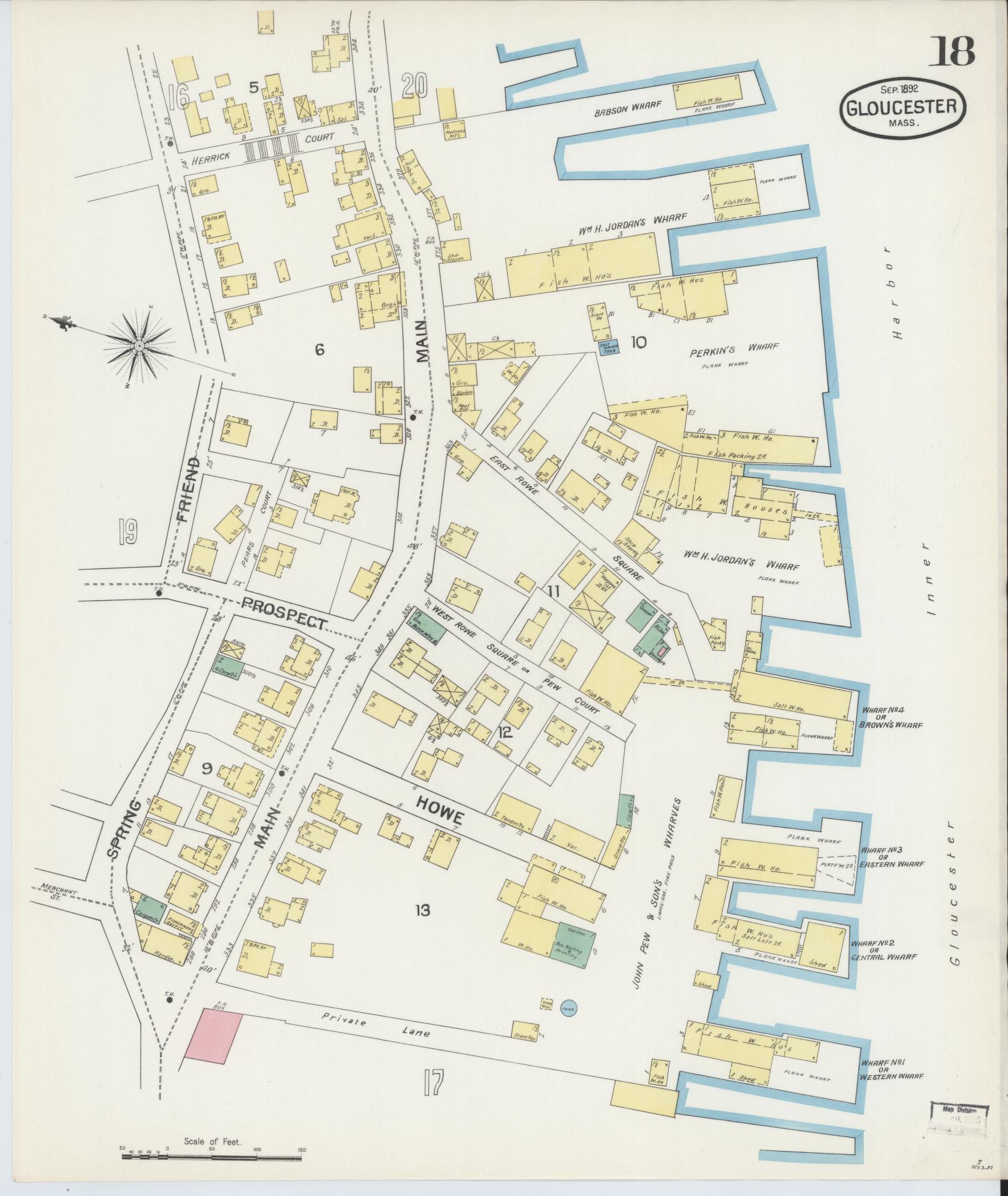 Sanborn Fire Insurance Map from Gloucester, Essex County, Massachusetts (1892), Sheet #0018 - Historic Sanborn Fire Insurance Map Print, vintage old map wall art, antique decor, genealogy gift, Massachusetts Massachusetts map