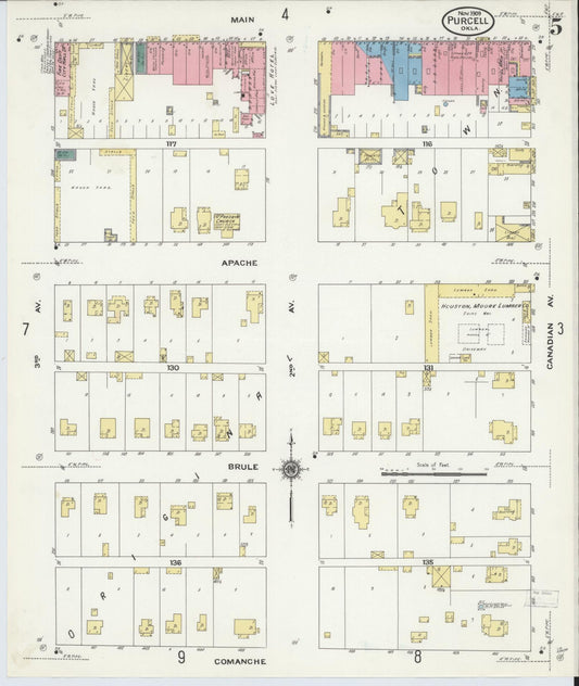 Sanborn Fire Insurance Map from Purcell, McClain County, Oklahoma (1909), Sheet #0005 - Historic Sanborn Fire Insurance Map Print, vintage old map wall art, antique decor, genealogy gift, Oklahoma Oklahoma map