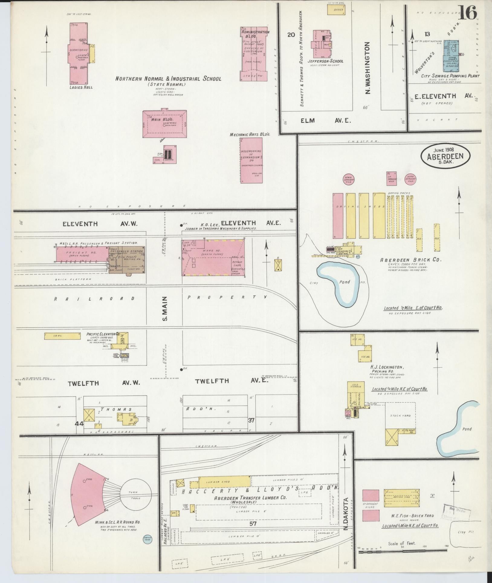 Sanborn Fire Insurance Map from Aberdeen, Brown County, South Dakota (1908), Sheet #0016 - Historic Sanborn Fire Insurance Map Print, vintage old map wall art, antique decor, genealogy gift, South Dakota South Dakota map