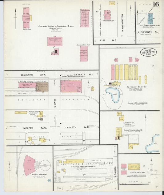 Sanborn Fire Insurance Map from Aberdeen, Brown County, South Dakota (1908), Sheet #0016 - Historic Sanborn Fire Insurance Map Print, vintage old map wall art, antique decor, genealogy gift, South Dakota South Dakota map