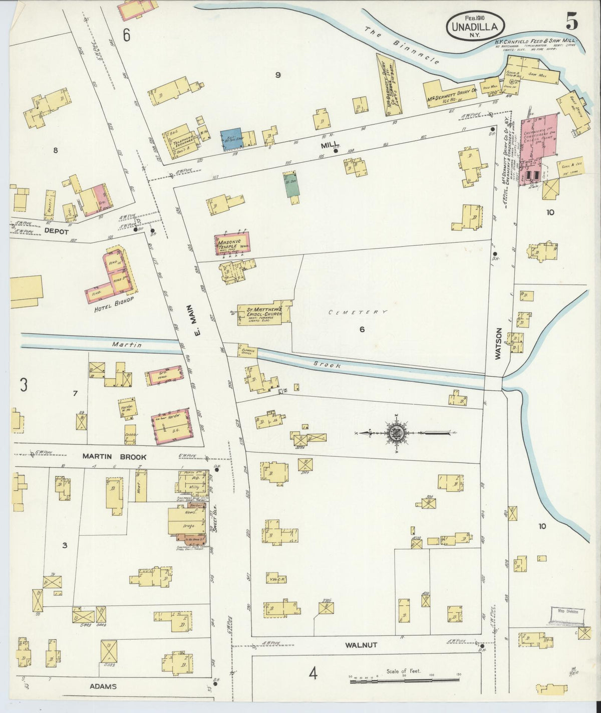 Sanborn Fire Insurance Map from Unadilla, Otsego County, New York (1910), Sheet #0005 - Historic Sanborn Fire Insurance Map Print, vintage old map wall art, antique decor, genealogy gift, New York New York map
