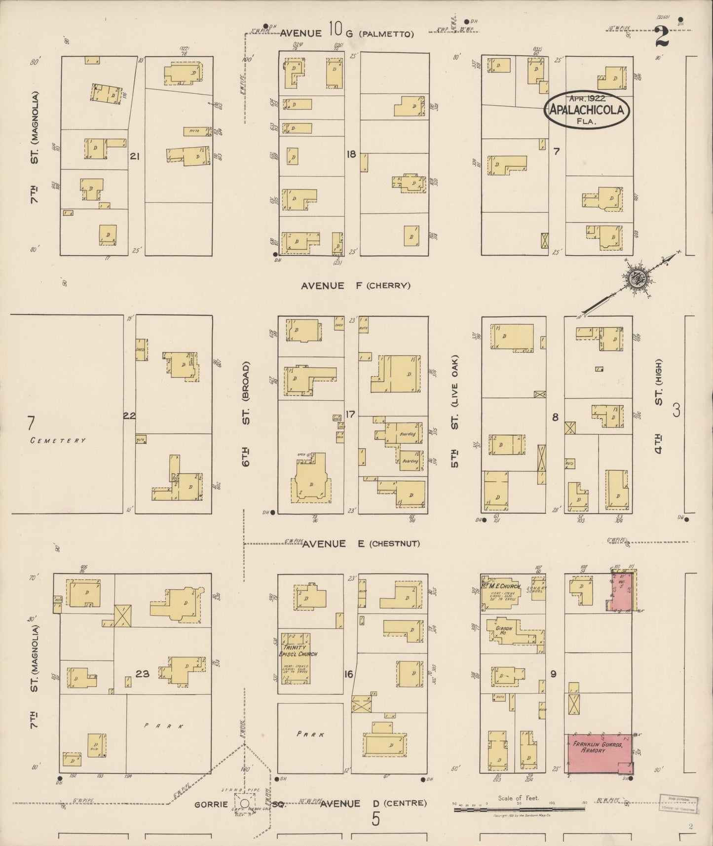 Sanborn Fire Insurance Map from Apalachicola, Franklin County, Florida (1922), Sheet #0002 - Historic Sanborn Fire Insurance Map Print, vintage old map wall art, antique decor, genealogy gift, Florida Florida map