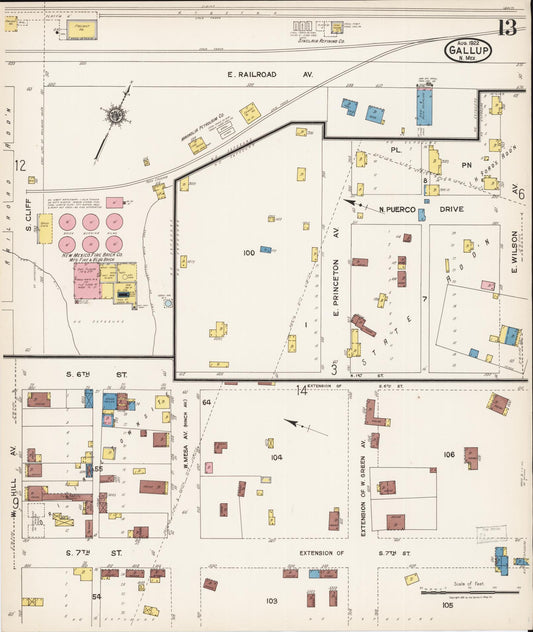 Sanborn Fire Insurance Map from Gallup, Mckinley County, New Mexico (1922), Sheet #0013 - Historic Sanborn Fire Insurance Map Print, vintage old map wall art, antique decor, genealogy gift, New Mexico New Mexico map