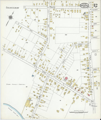 Sanborn Fire Insurance Map from Massena, St. Lawrence County, New York (1918), Sheet #0012 - Complete Map Set gallery image, historic Sanborn map, vintage wall art, New York New York