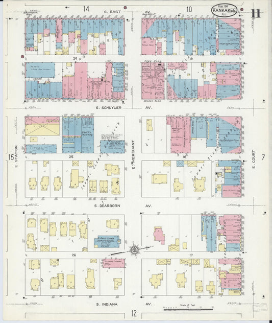 Sanborn Fire Insurance Map from Kankakee, Kankakee County, Illinois (1914), Sheet #0011 - Historic Sanborn Fire Insurance Map Print, vintage old map wall art, antique decor, genealogy gift, Illinois Illinois map